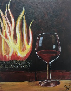 Painting of Wine by the Fire